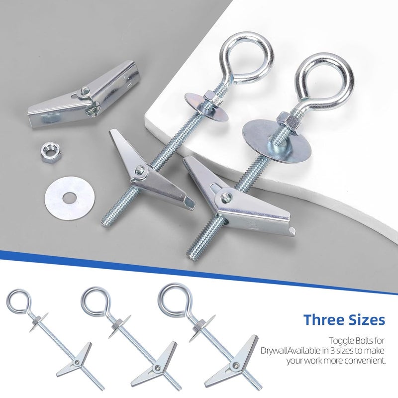 Glarks 18pcs M4 M5 M6 O-Shaped Eye Bolt Toggle Anchors Set for Drywall, Toggle Bolts, Butterfly Anchors, Spring Toggle Wing Bolts for Ceiling, Sheetrock, Hollow Wall - Image 4